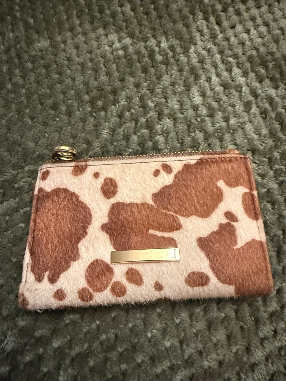 Brown and Cream Cowhide Zip Card Wallet - Women's Accessory